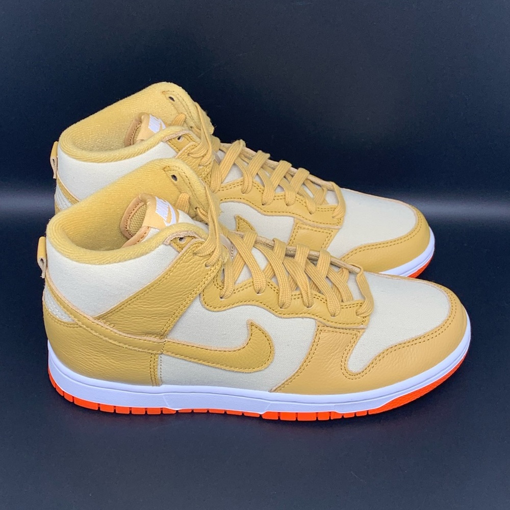 Nike Dunk Hi Premium Wheat Gold‎ Safety Orange Shoes Men’s Sz 8 Women's Sz 9.5